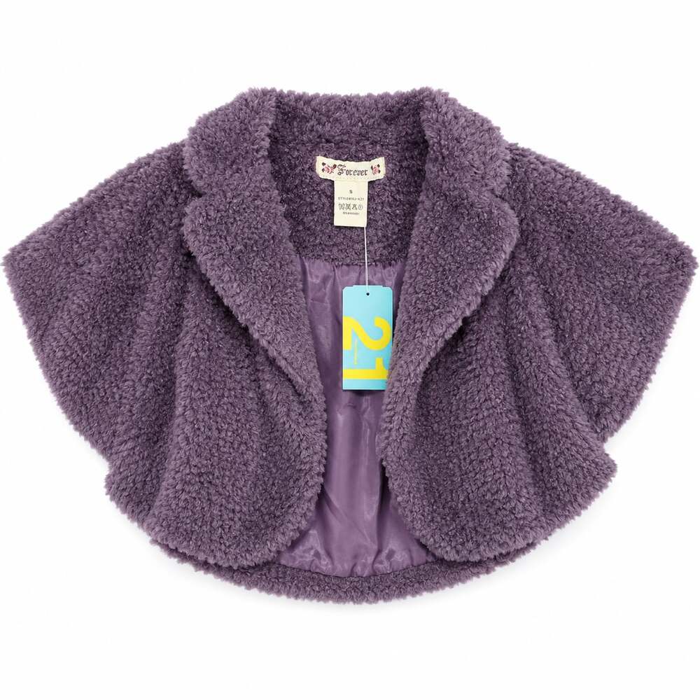 Vintage Y2K Forever 21 Women's Purple Faux Sherpa Cropped Bolero Cardigan Jacket